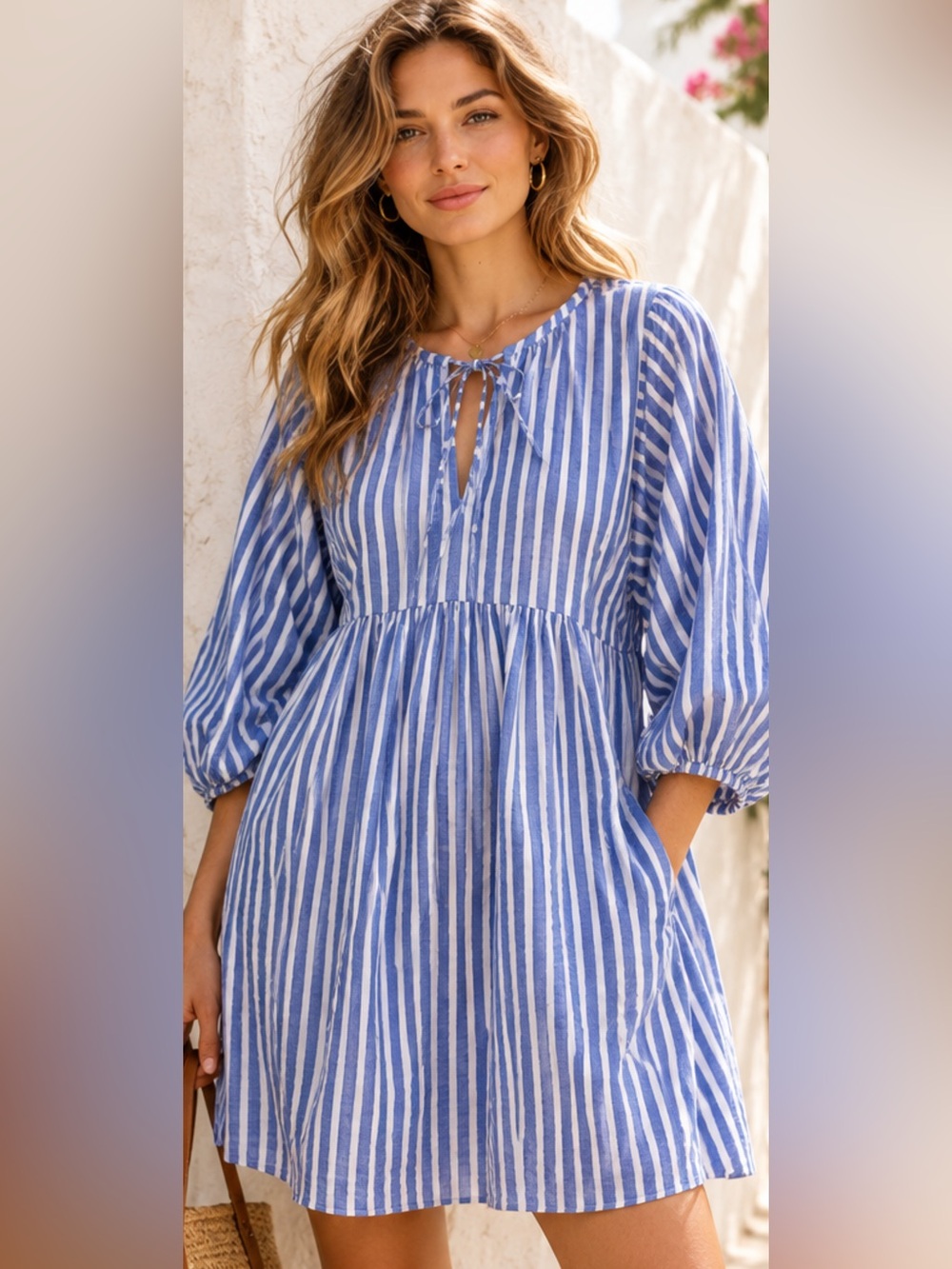 House of Sundar Tara Sky Lines Striped Cotton Mini Dress M